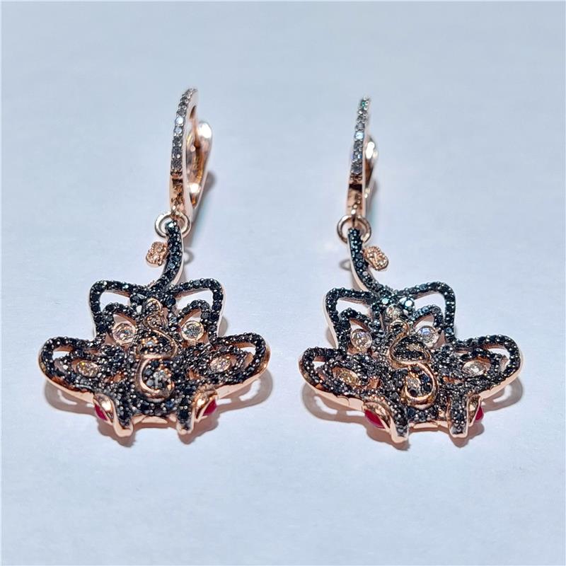 1,97 Карат Бриллиант 18 K Розовое Золото Серьги 12,15 гр