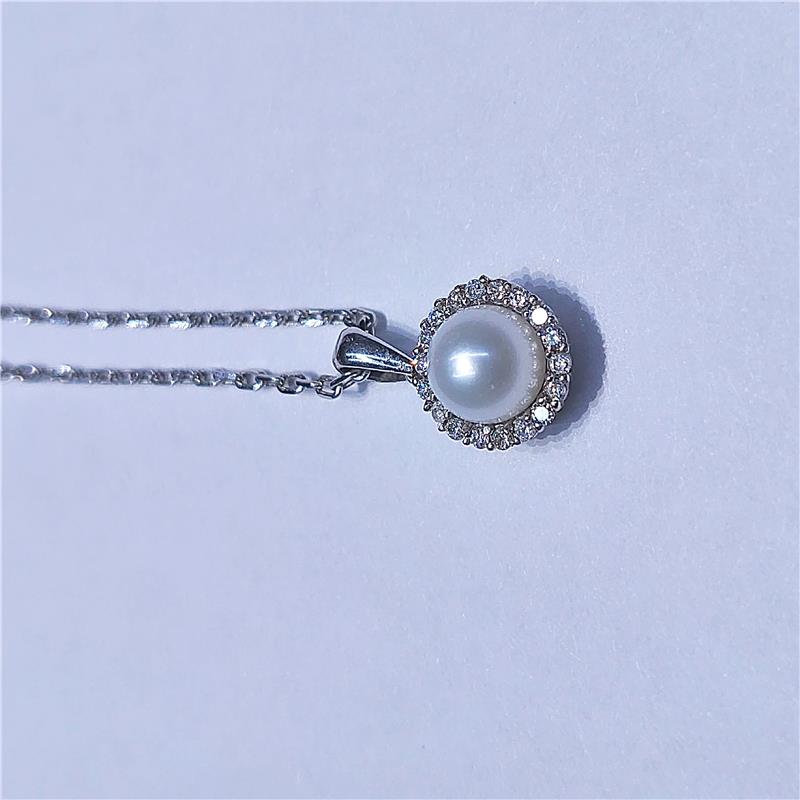 0.18 Карат Бриллиант 14 K Белое Золото Ожерелье 2.91 гр