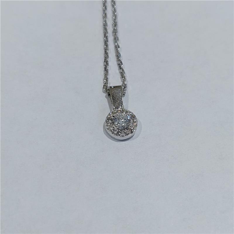 0,23 Карат Бриллиант 14 K Белое Золото Ожерелье 2,40 гр