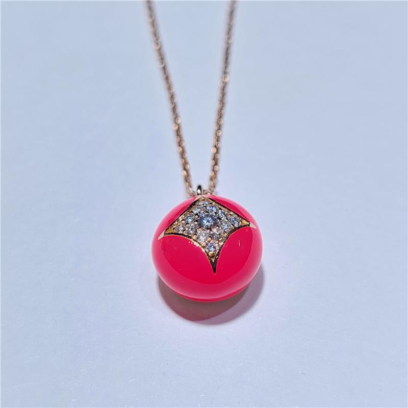 0,13 Карат Бриллиант 18 K Розовое Золото Ожерелье 4,34 гр