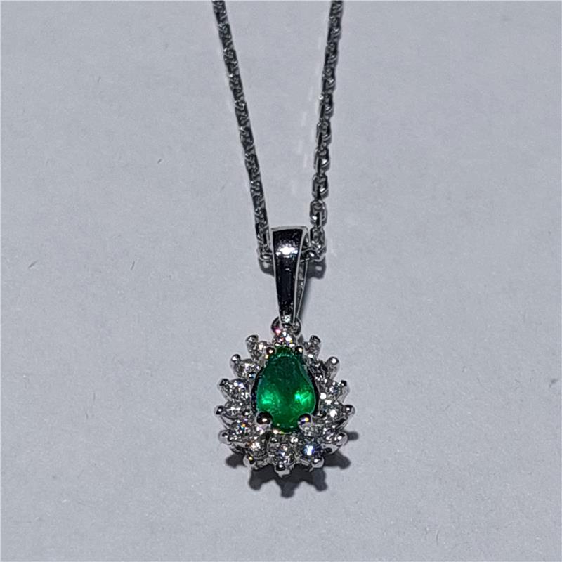 0,14 Карат Бриллиант 14 K Белое Золото Ожерелье 2,43 гр